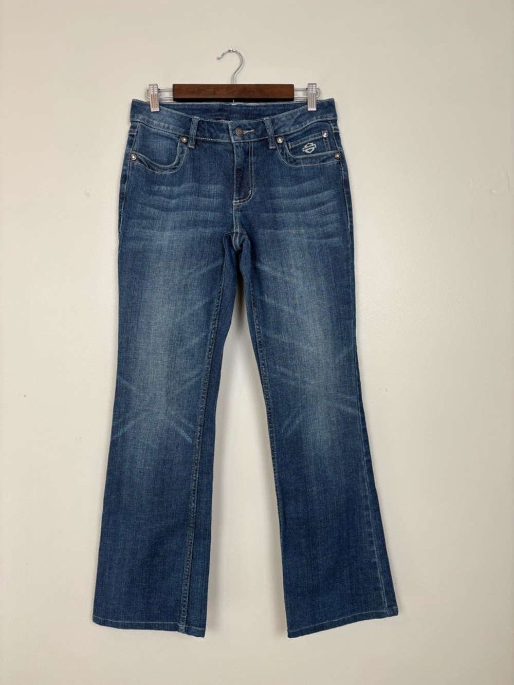 Harley Davidson Jeans Womens 6‎ Blue Embellished Mid Rise Bootcut Denim Biker